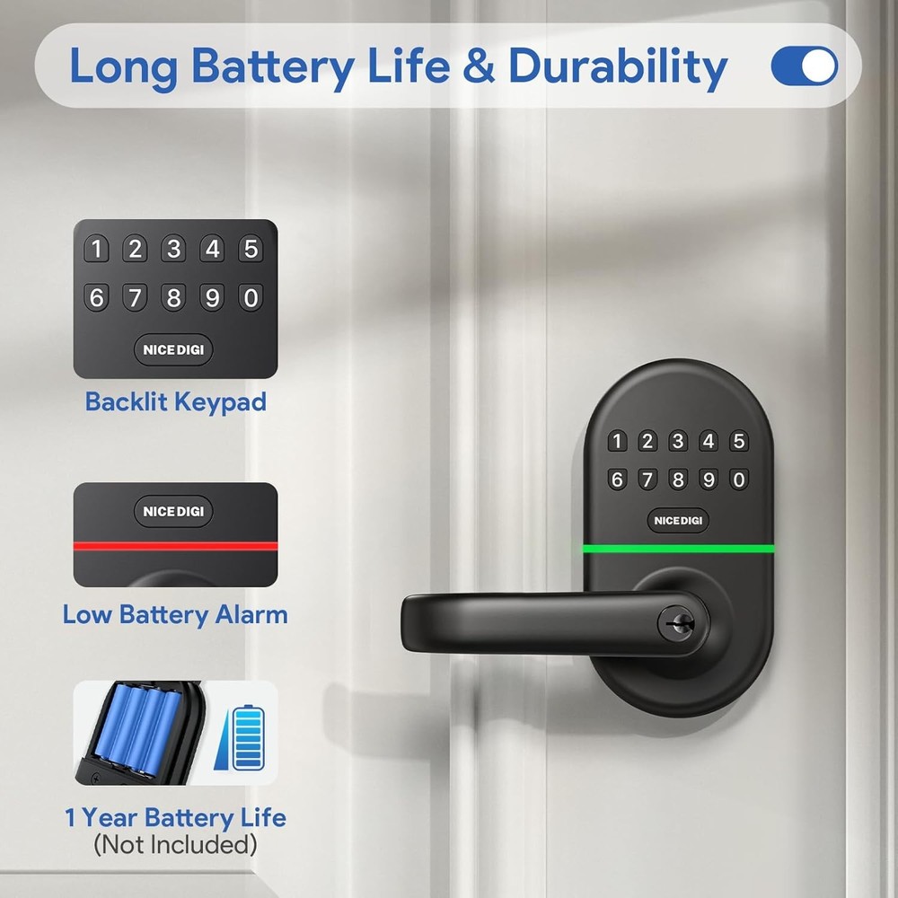 Door Lock with Handle: Keyless Entry Smart Lock for Front Door