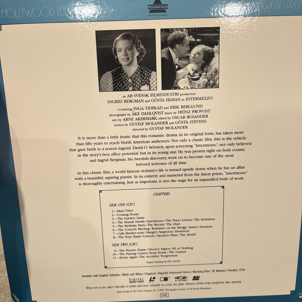 Ingrid Bergman Intermezzo Laserdisc (bin 3)