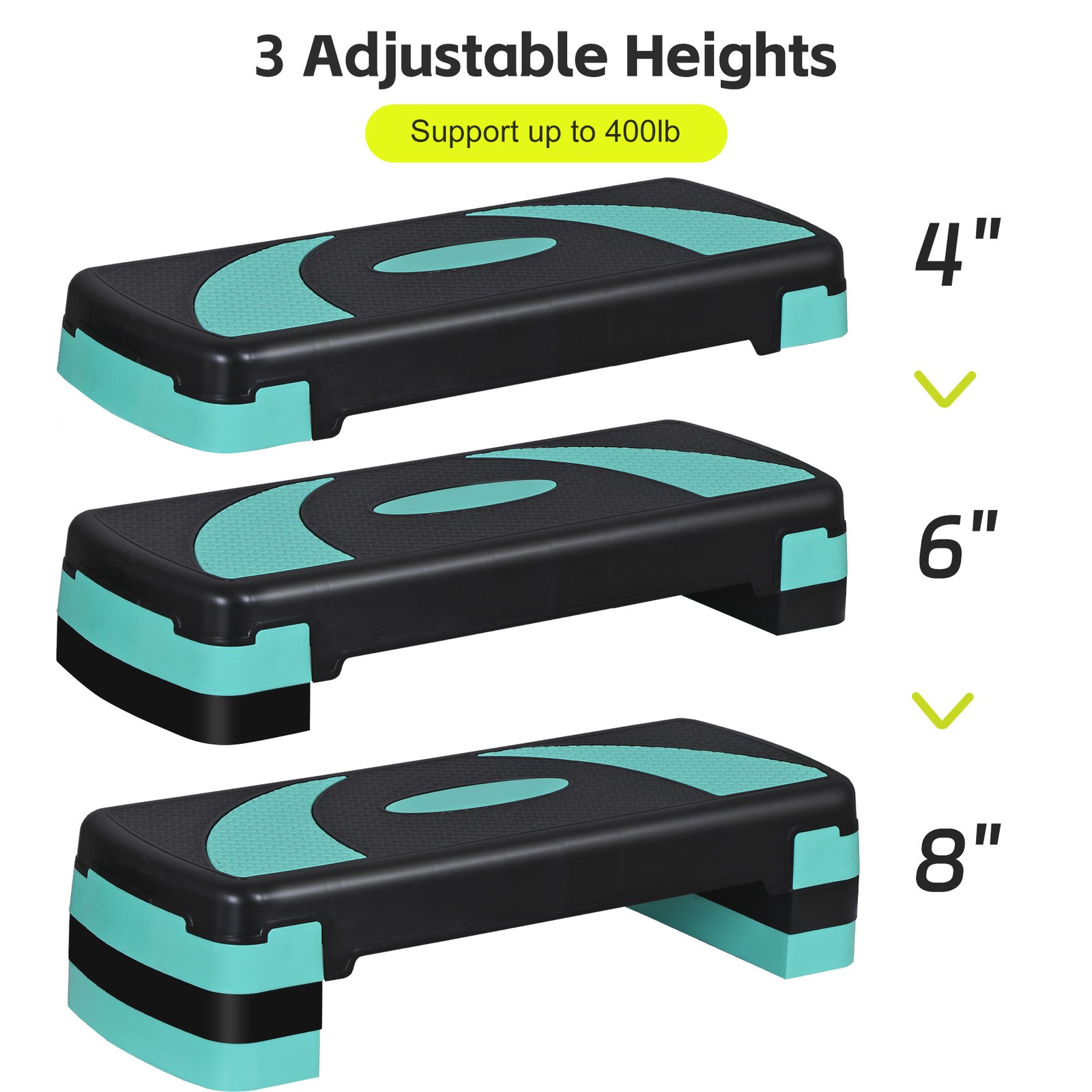 31" Aerobic Step Platform Stepper Adjust 4"-6"-8" Fitness Step Exercise w/Risers