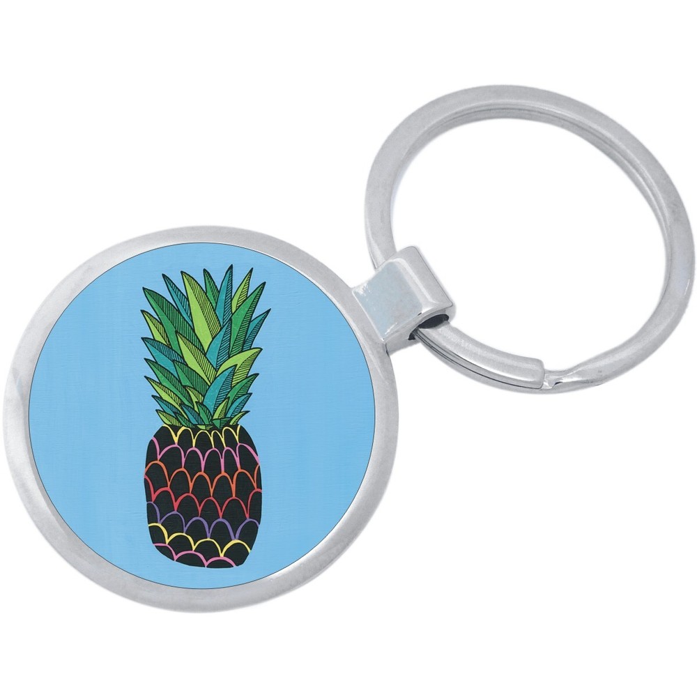 Pineapple on Blue Keychain - Includes 1.25 Inch Loop for Keys or Backpack
