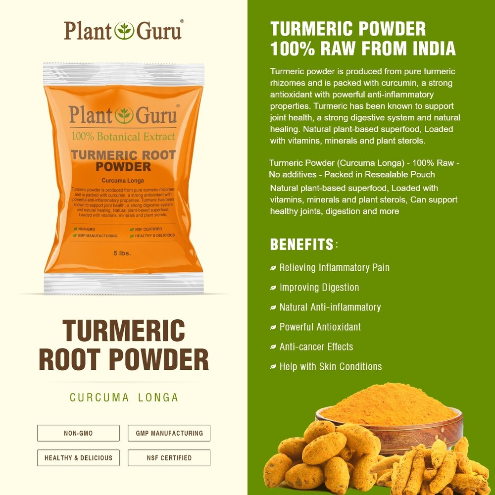 Turmeric Root Powder 5 lbs. Curcumin Curcuma Longa Raw Pure Tumeric Spice BULK
