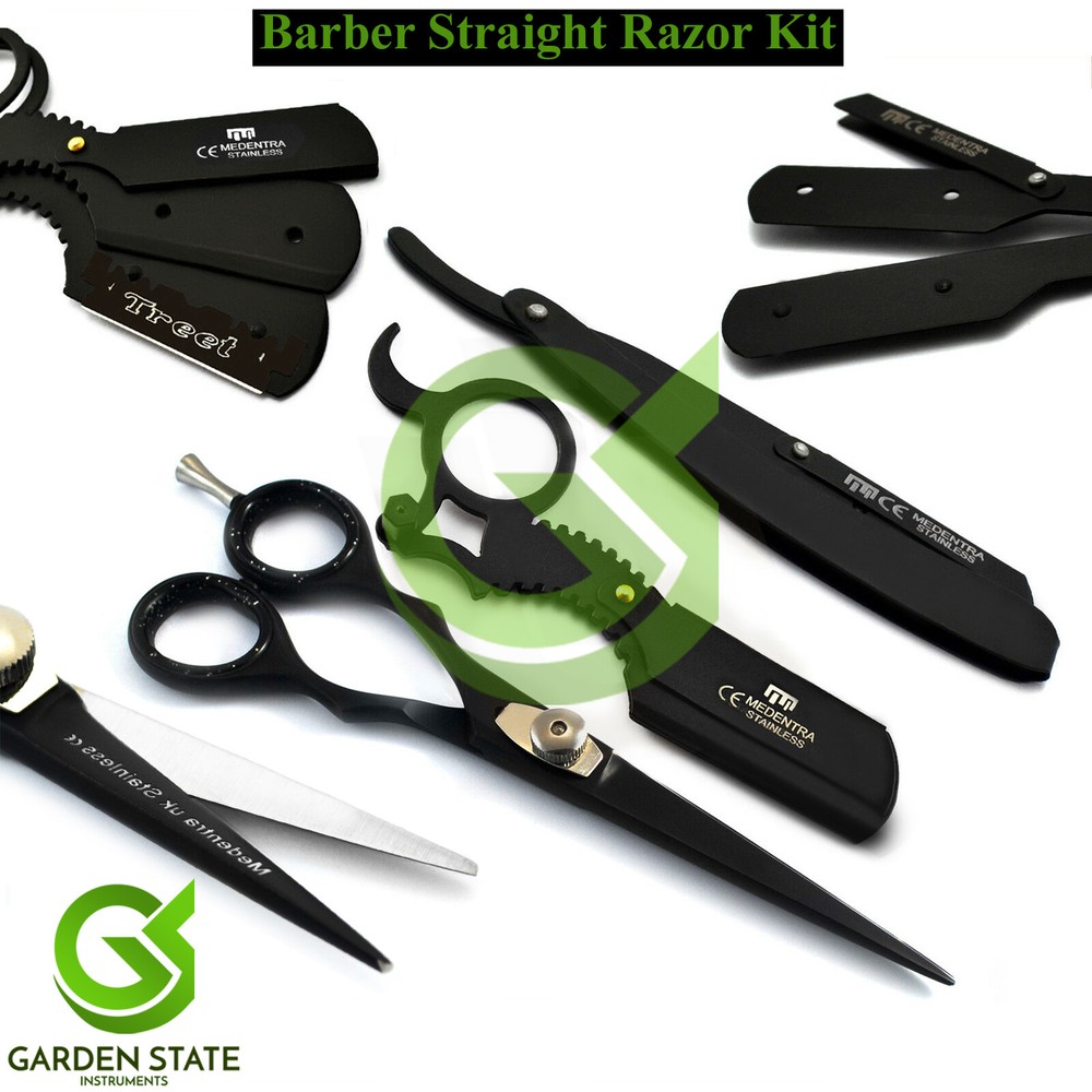 Matte Black Shaving Kit Gift for Men's Razor Insert Handle Hairdressing Scissors
