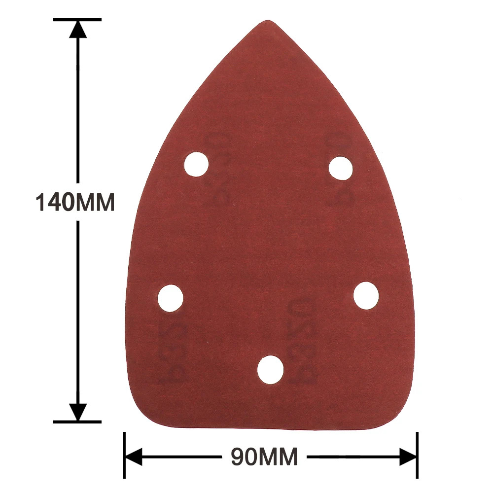 140*90*mm 5Hole Sanding Sheets Triangle Red Sandpaper Hook & Loop 40 -1000 Grits