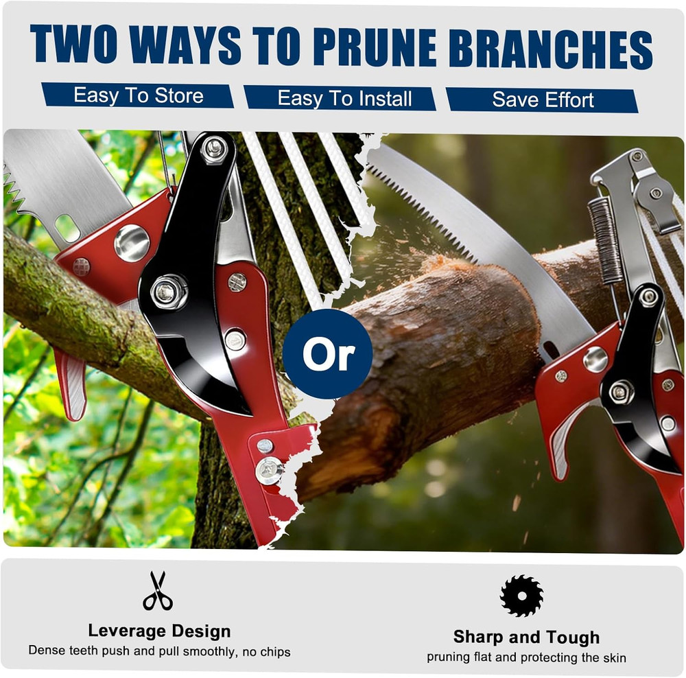 2-In-1 Pole Saws for Tree Trimming- 11FT Manual Tree Pruner with Saw Extendable