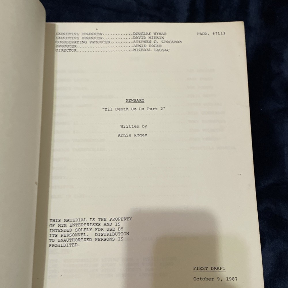 Newhart Original Television Script Oct 9 19871