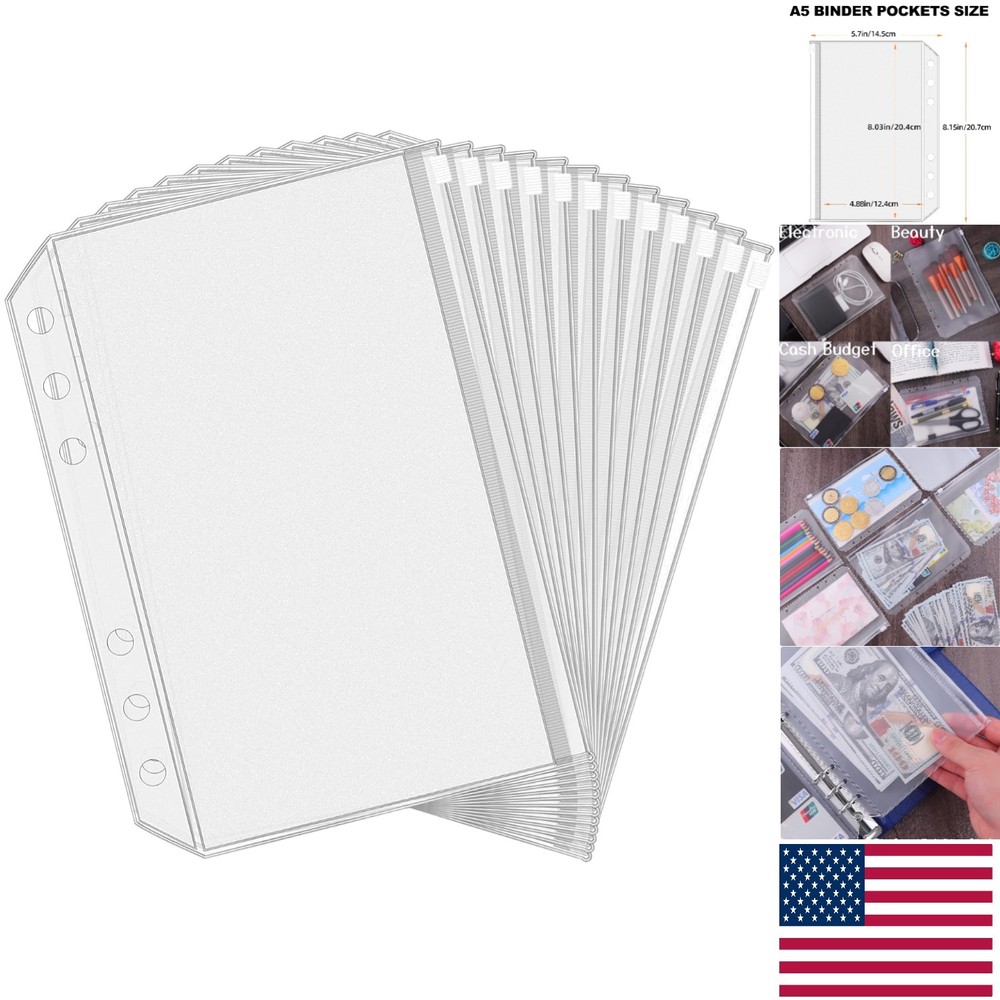 A5 Size 12PCS Clear Zipper Binder Envelopes - Effortless Document Organization