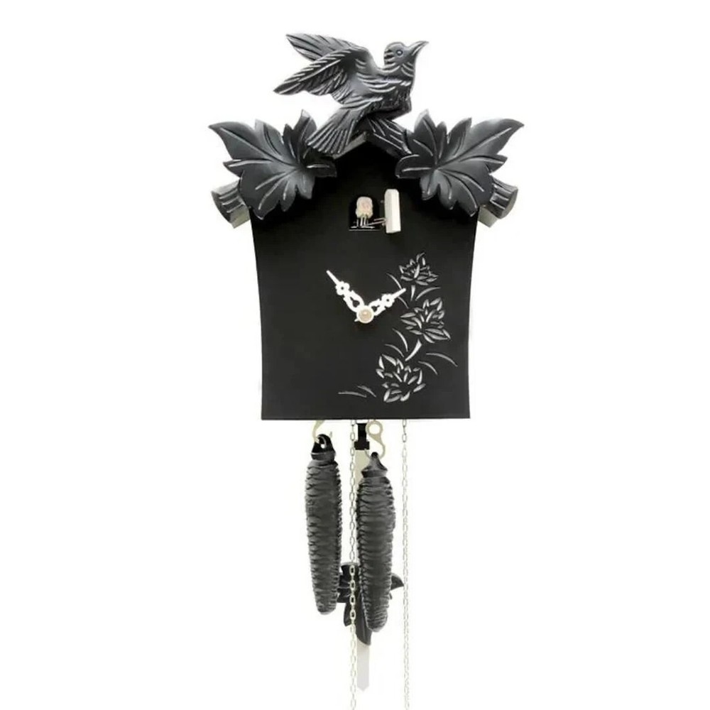 Exquisite Modern Black Cuckoo Clock with Handcarved Bird, Rectangle Solid Clock