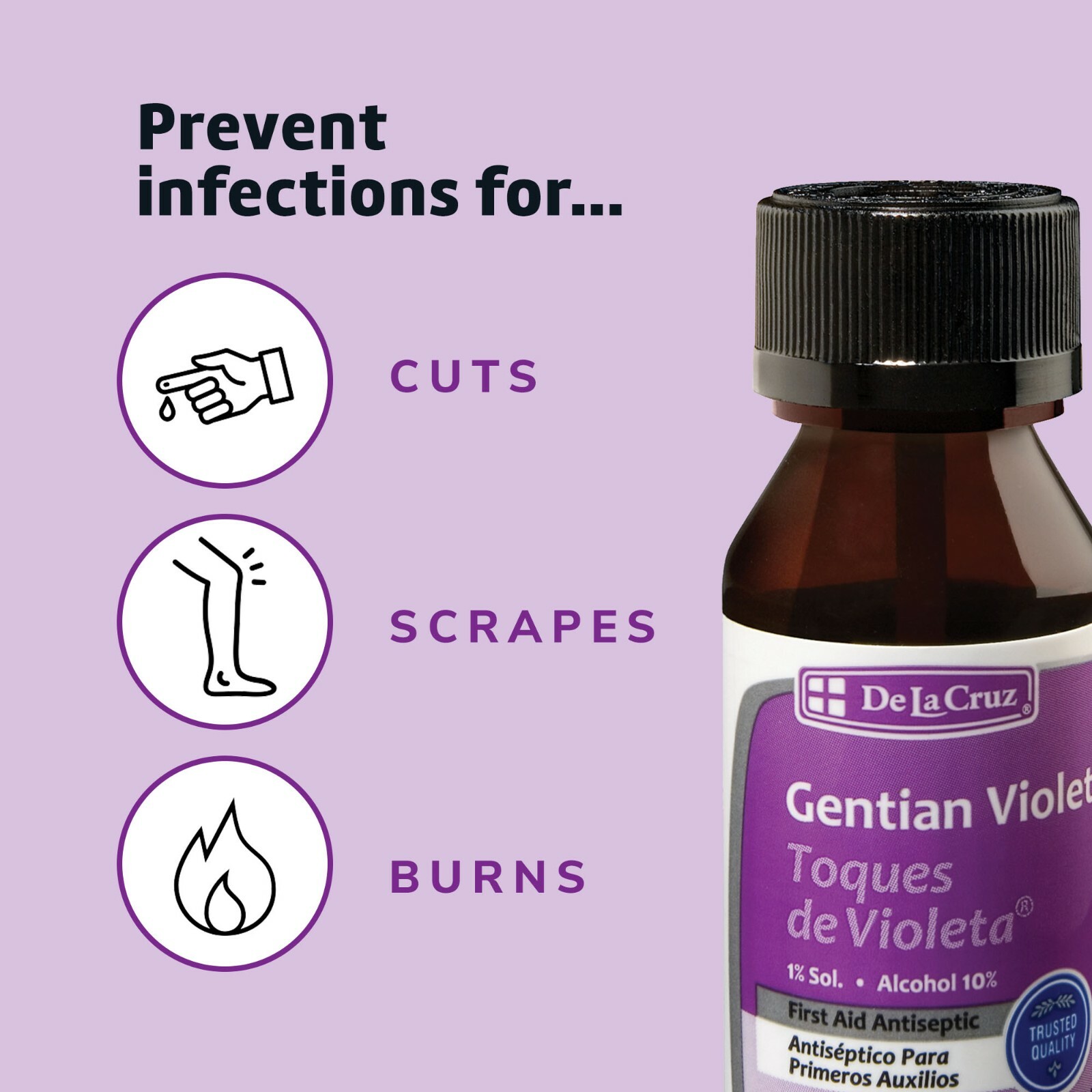 De La Cruz 1% Gent Violet Skin Antiseptic (Violeta Genciana) 1 OZ, 8/2026 3 PACK