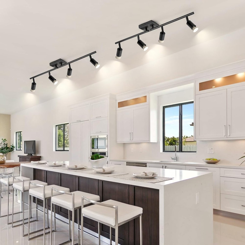 4-Light GU10 Track Lighting, Black Adjustable Ceiling Spot Light Kit
