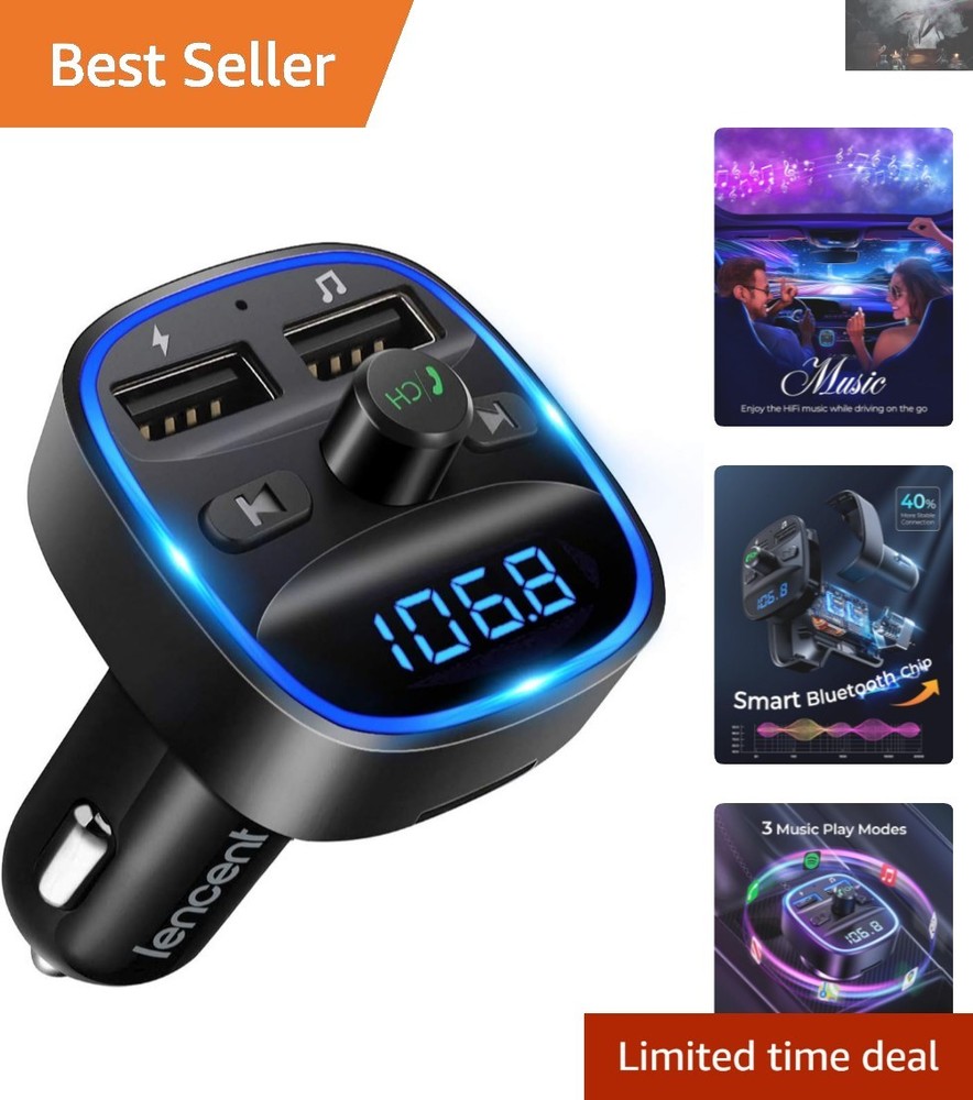 Car FM Transmitter & Charger with Noise Cancellation and Bluetooth Connectivity