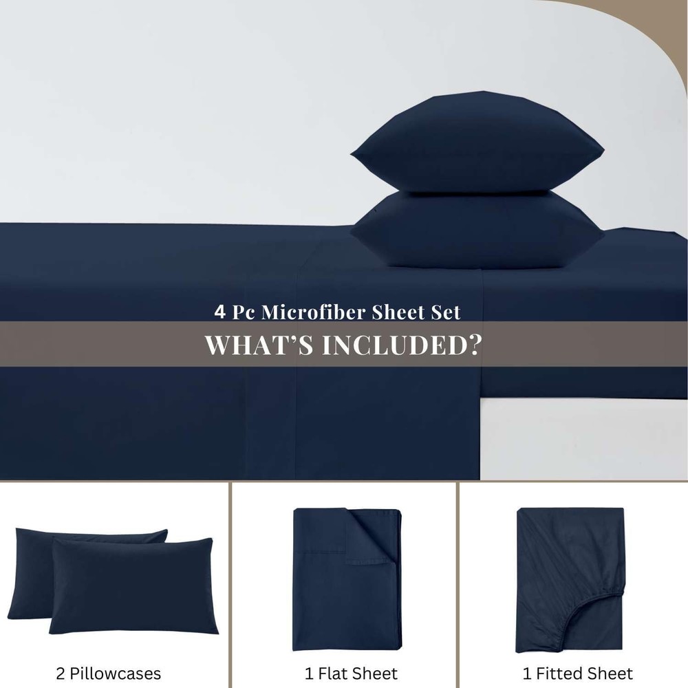Luxury 4 Piece 3/4 Full Bunk Sheet Set, Ultra Soft Microfiber Sheets with Dee...