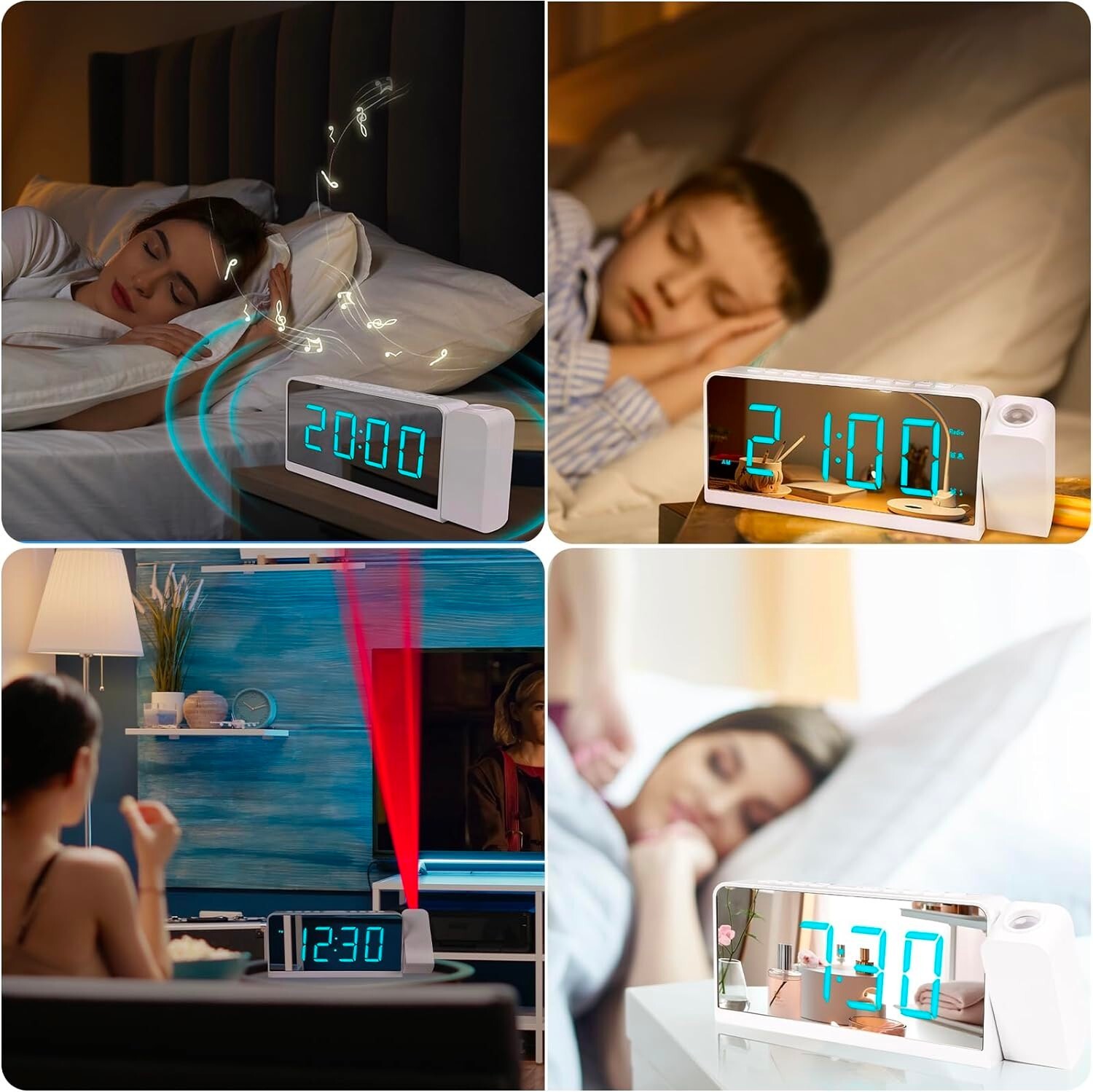 Loud Mirror LED Alarm Clock Display, Desk & Shelf Clock for Heavy Sleeper,kids