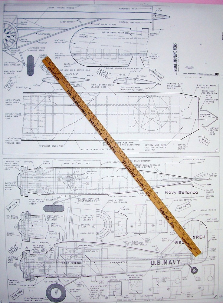 Navy BELLANCA PLAN + CONSTRUCTION ARTICLE for 48" Scale UC Stunt Model Airplane