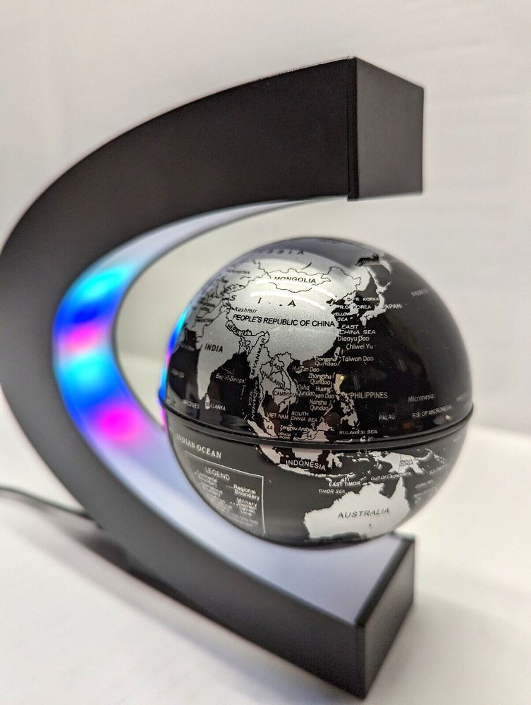 Black Globe Floating Magnetic C Shaped LED World Map Decor