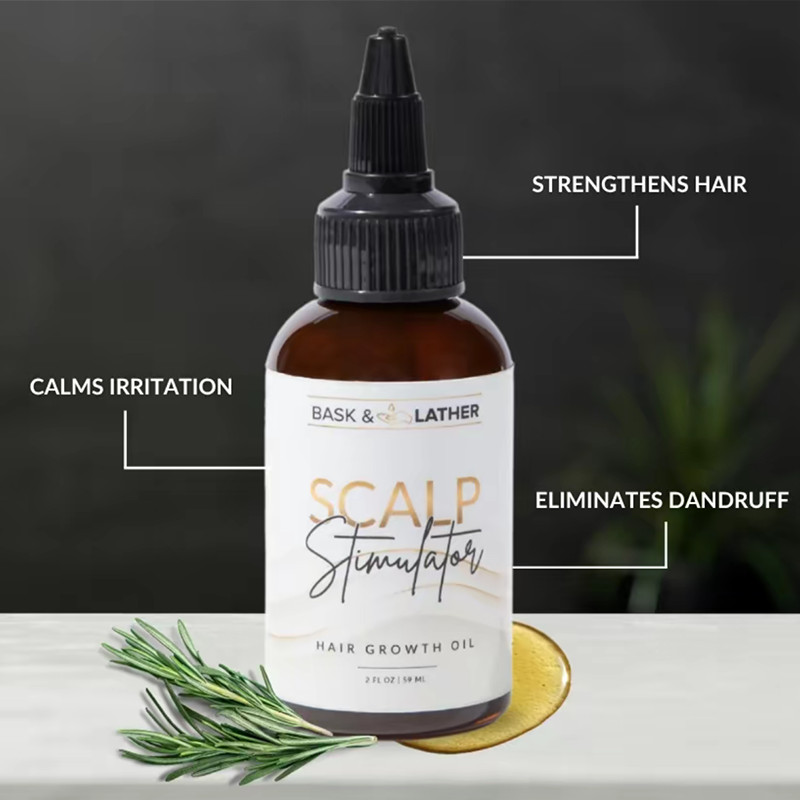 BASK AND LATHER Scalp Stimulator Hair Growth Oil-Lightweiaht Rosemary & Mint Ble