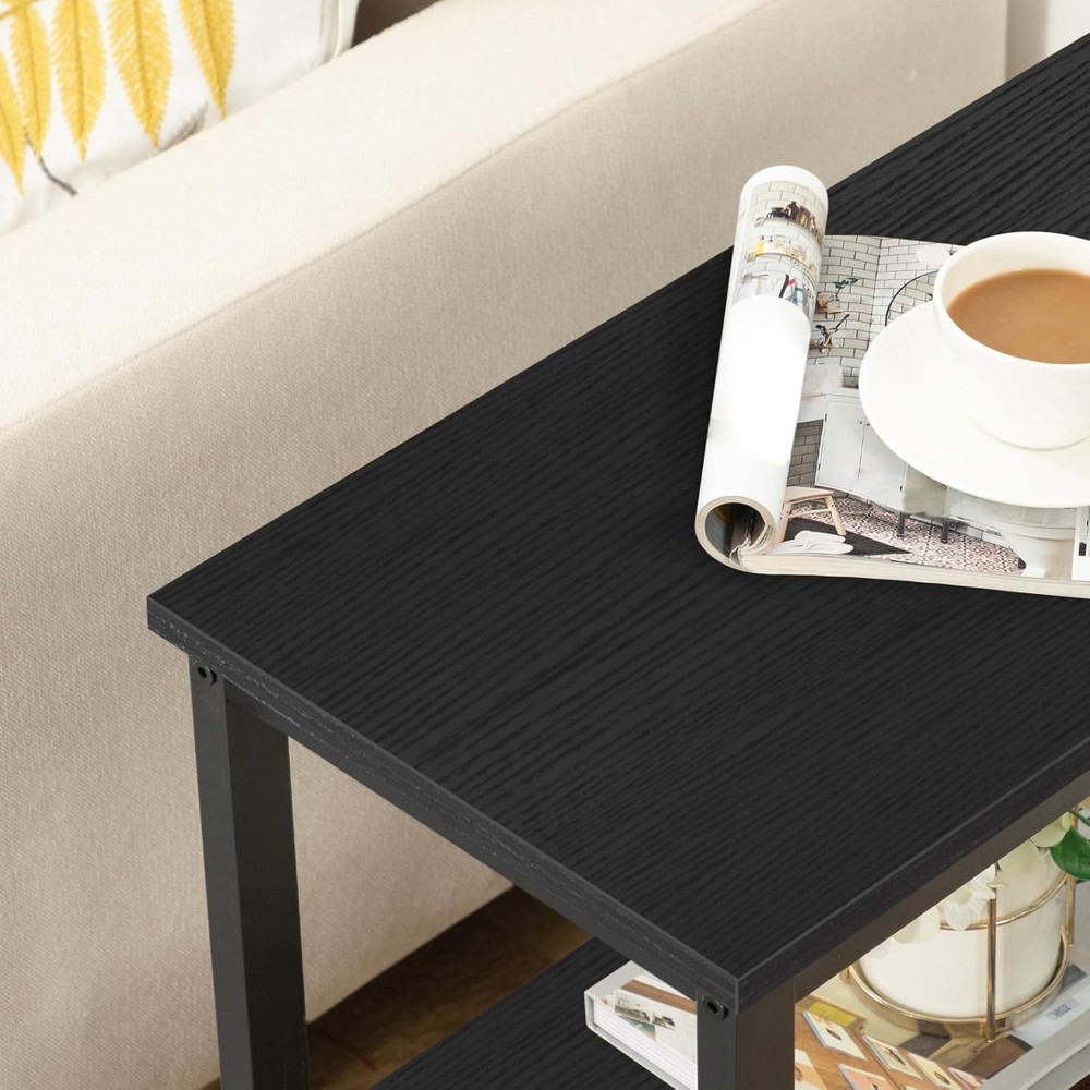 End Table Simple Rustic Side Table W/ 3-Tier Storage Shelf Narrow Nightstand