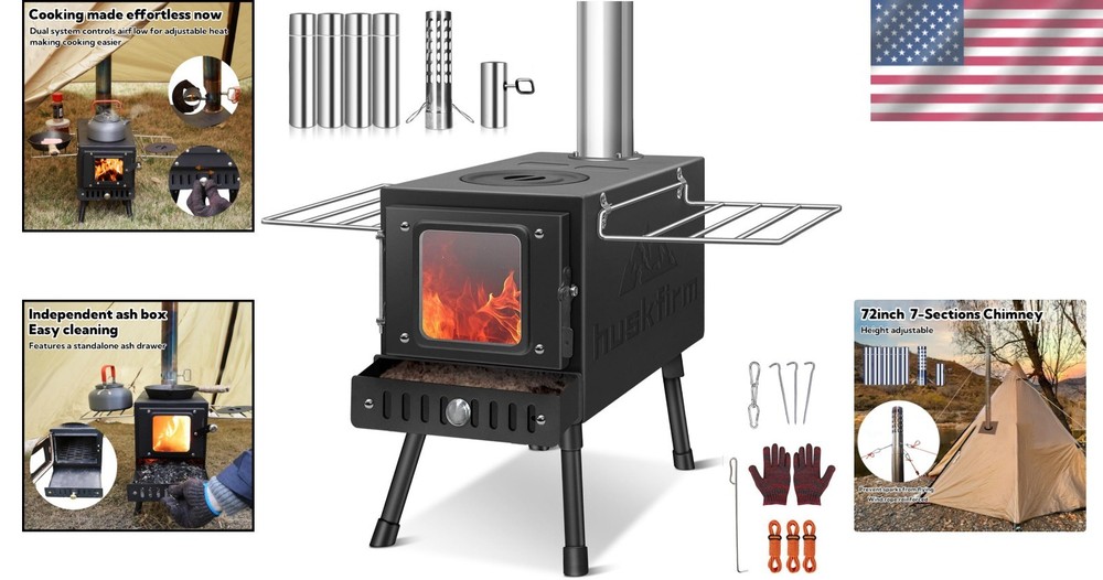 Folding Tent Stove for Camping, Cooking, Heating