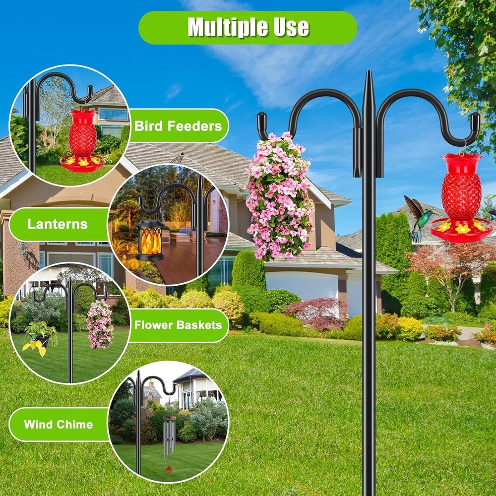 2-Pack Adjustable Double Shepherd's Hooks - 92 Inch Wrought Iron Garden Hooks