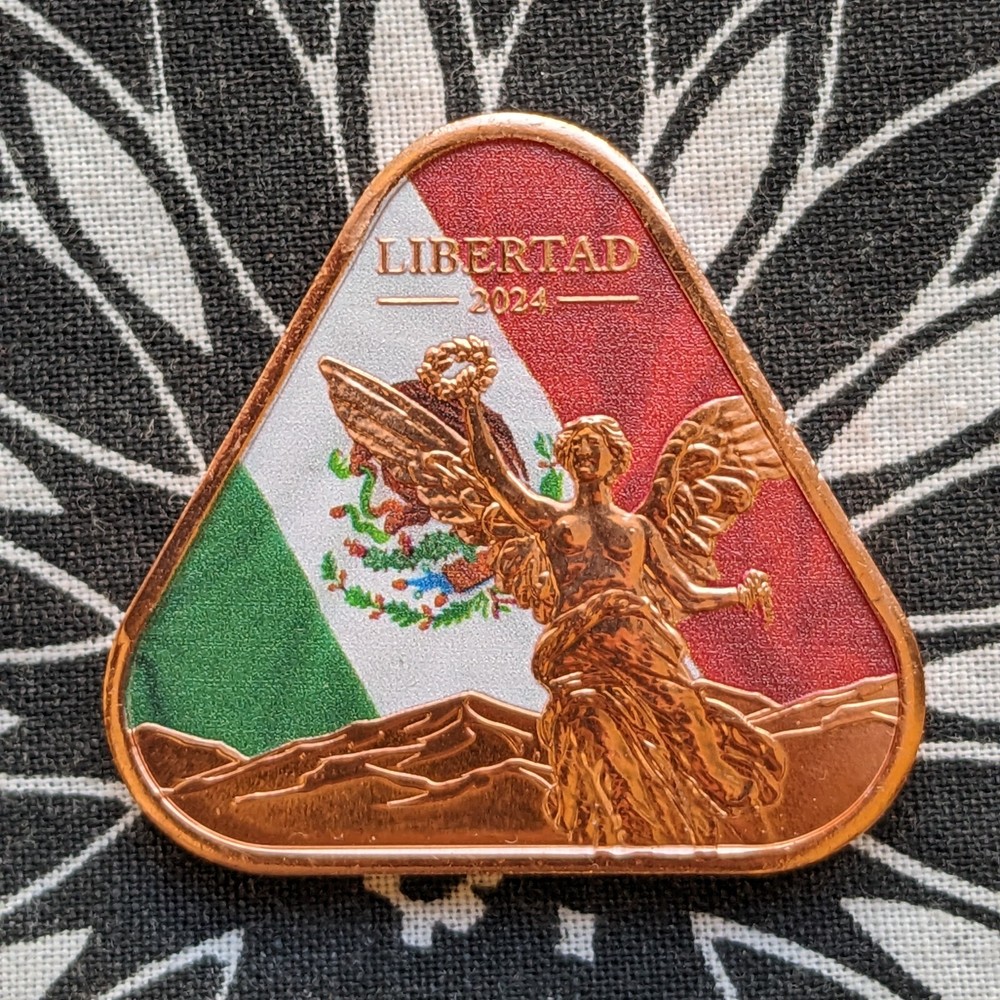 Reverse Proof Colorized Triangular Libertad  .999 1oz Copper 'Round'  Vey cool!