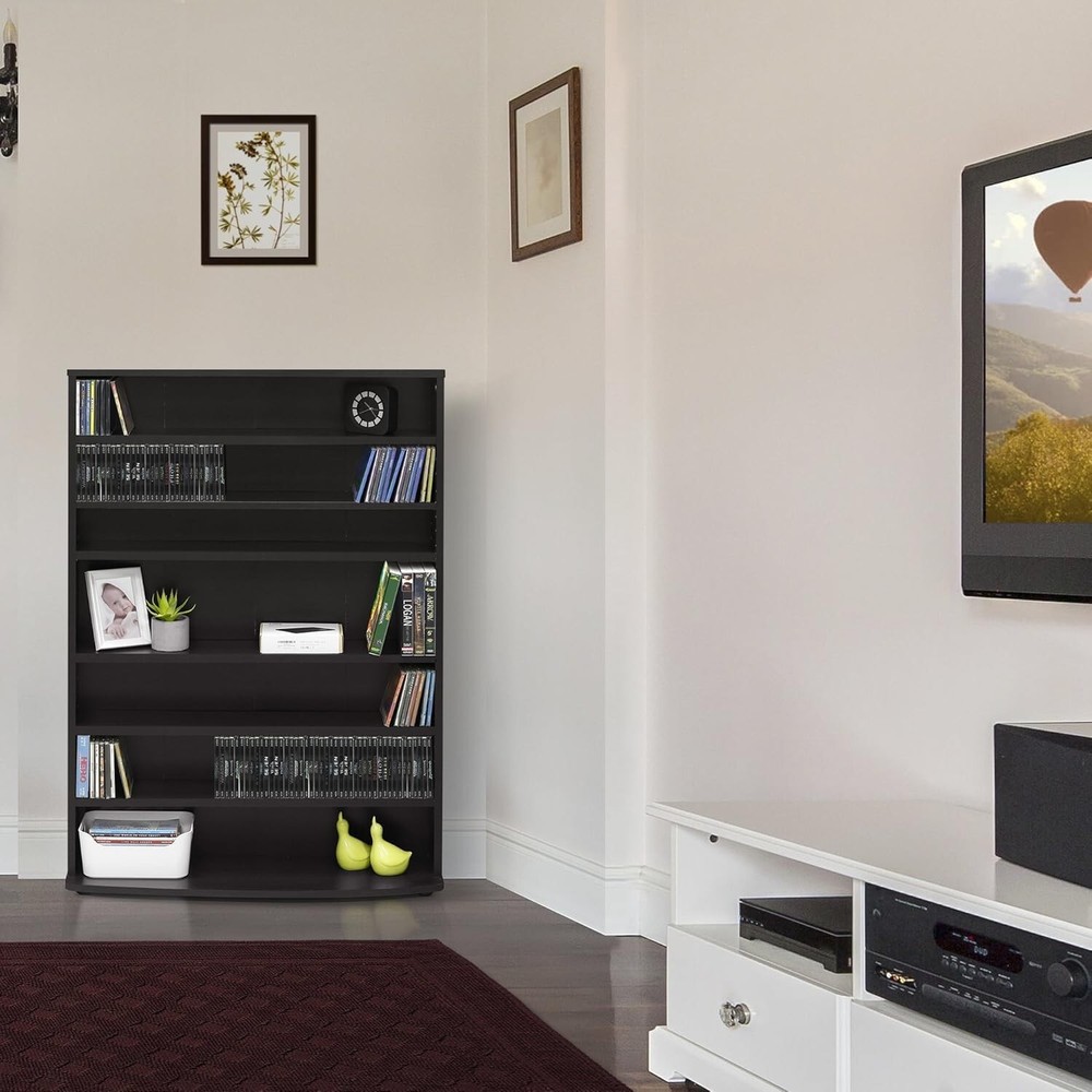 Versatile 6-Shelf Espresso Multimedia Storage Tower for Media Essentials=