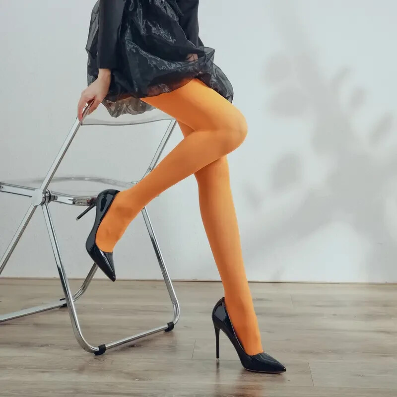 Women Candy Color Opaque Tights, Warm Stylish Pantyhose, Orange, Purple, Blue