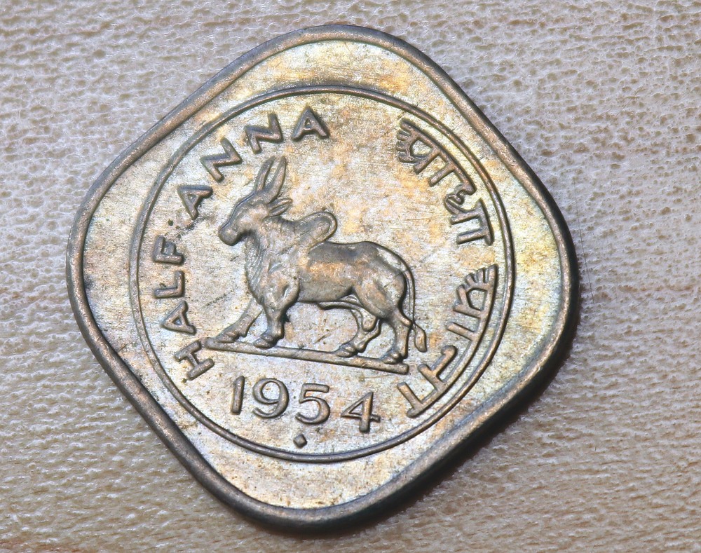 1954 India 1/2 Anna