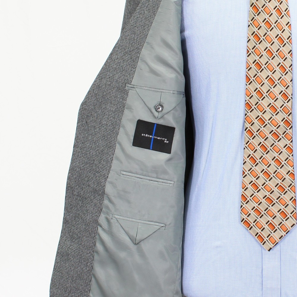 Statements 44R Gray Solid Polyester Two Button Sport Coat Blazer Jacket