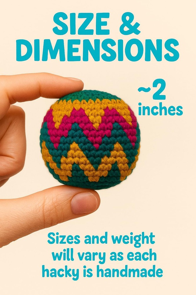 Multicolored Crochet Assorted Geometric Pattern Hacky Ball, Foot Bag Kick Sac