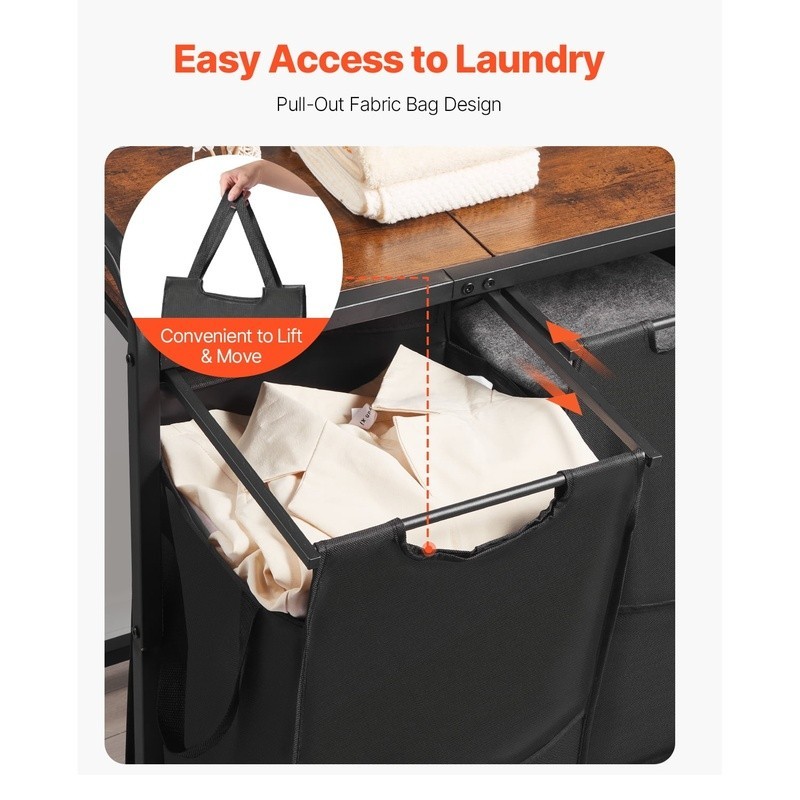 Versatile Laundry Sorter Organizer W/ Sturdy Frame Pull-Out Bags Adjustable Feet