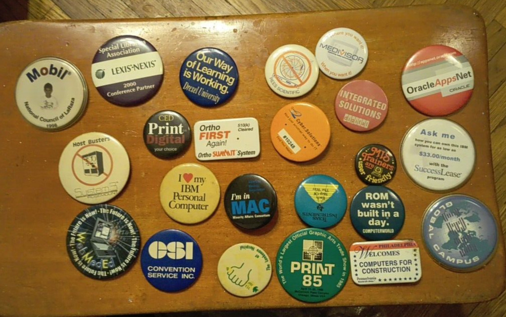 Vintage Early  Computer Buttons Pins,  Computer Tech Shows Lot