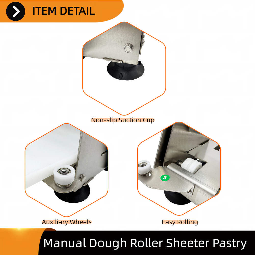 Stainless Steel Dough Roller Manual Sheeter Adjustable Thickness Max 0.89''