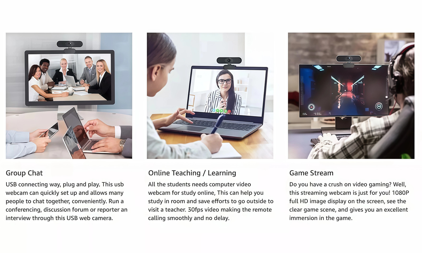 1080P Full HD USB Webcam for PC Desktop Laptop Web Camera with Microphone US