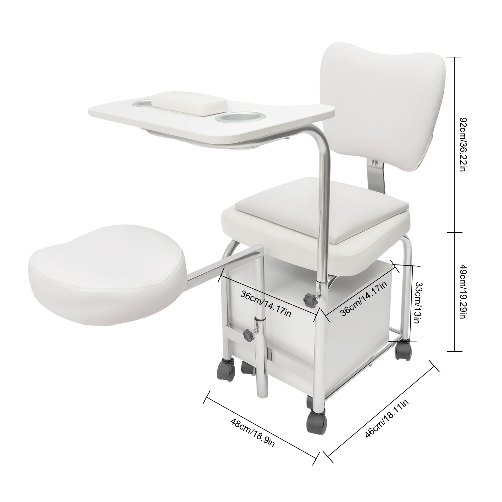 Manicure Pedicure Chair Nail Table Trolley, Adjustable Nail Desk Workstation