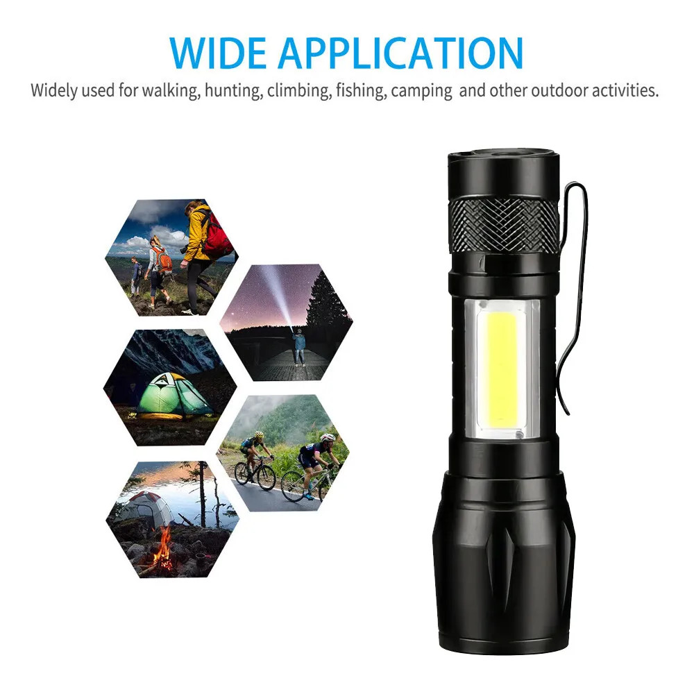 2× Tactical LED Flashlight USB Rechargeable 3 Modes Light Zoomable Lamp Torch US