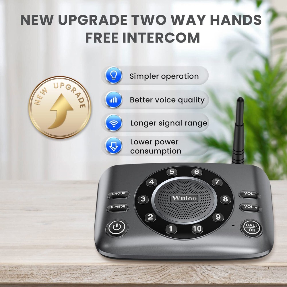 Wireless Two-Way Intercom System Full Duplex Audio for Home or Business
