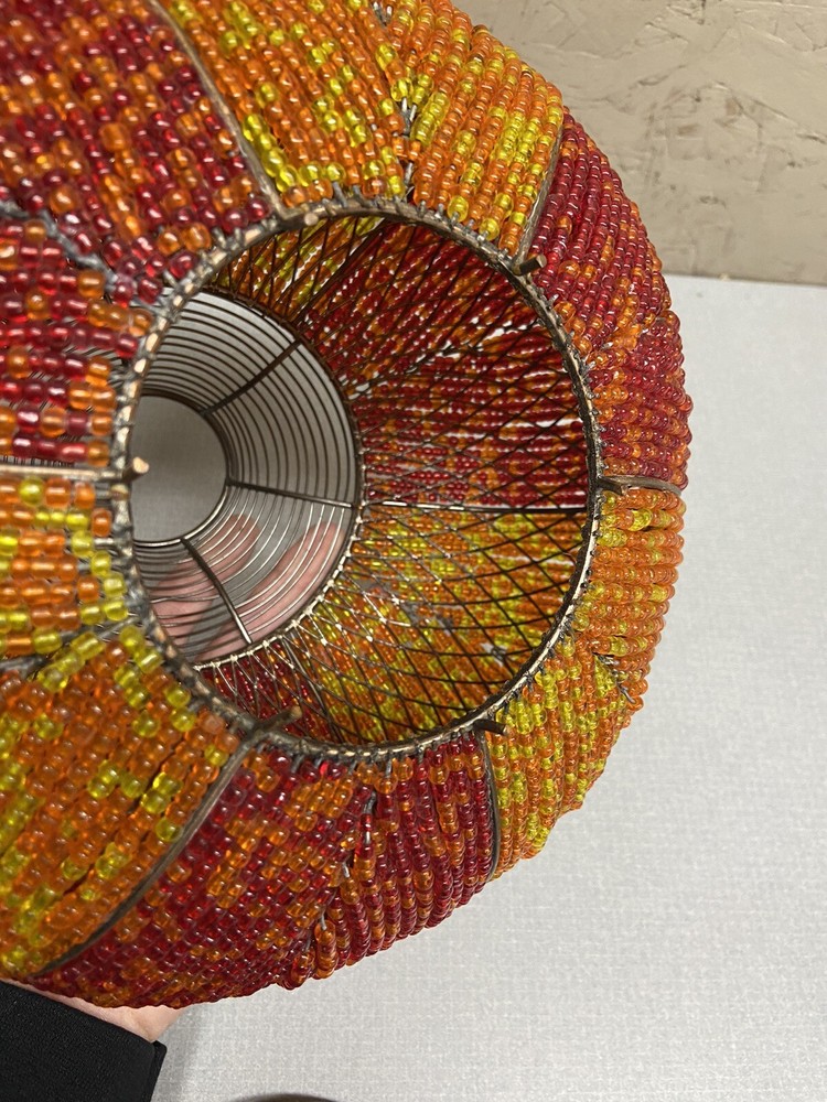 Beaded Orange & Yellow Beaded Round Tea Light Holder