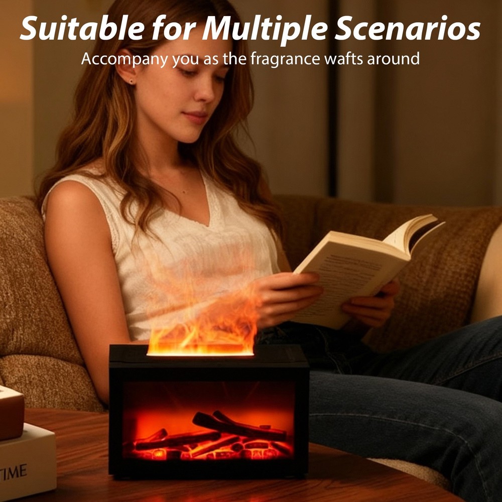 3D Fireplace Diffuser Humidifier with Realistic Flame, Aromatherapy,LED Lights