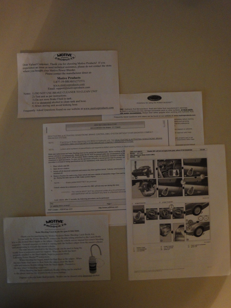 Motive Brake Bleeder Kit 0380 plus additional brake bleed tools