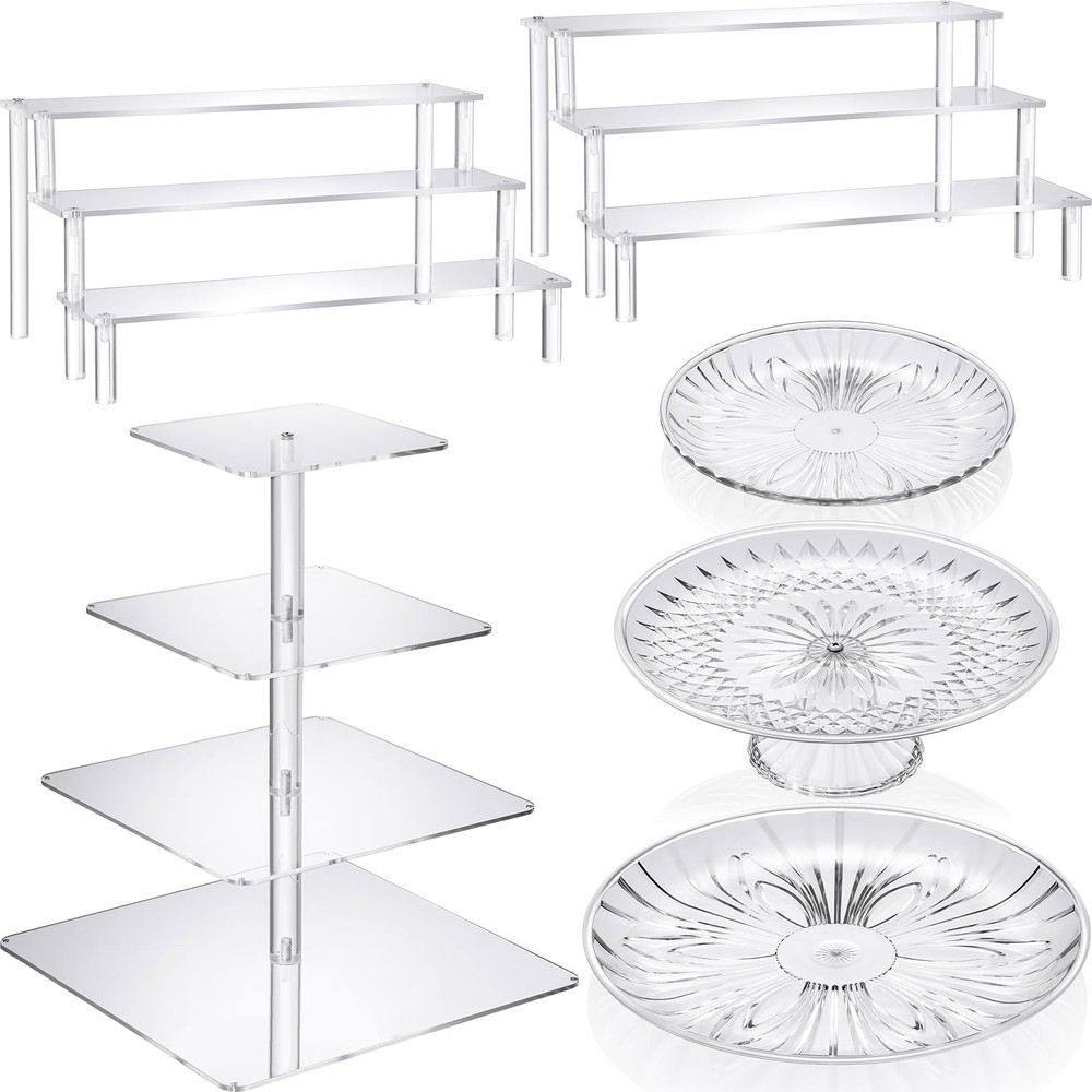 RimCereal 6 Pcs Acrylic Dessert Stands Set Include Display Risers Cupcake Tow...