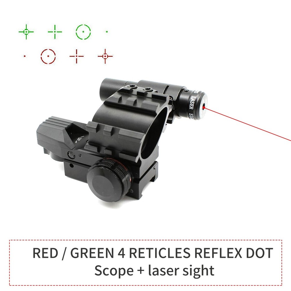 Holographic Red / Green 4 Reticles Reflex Dot Scope + Laser Scope Combo