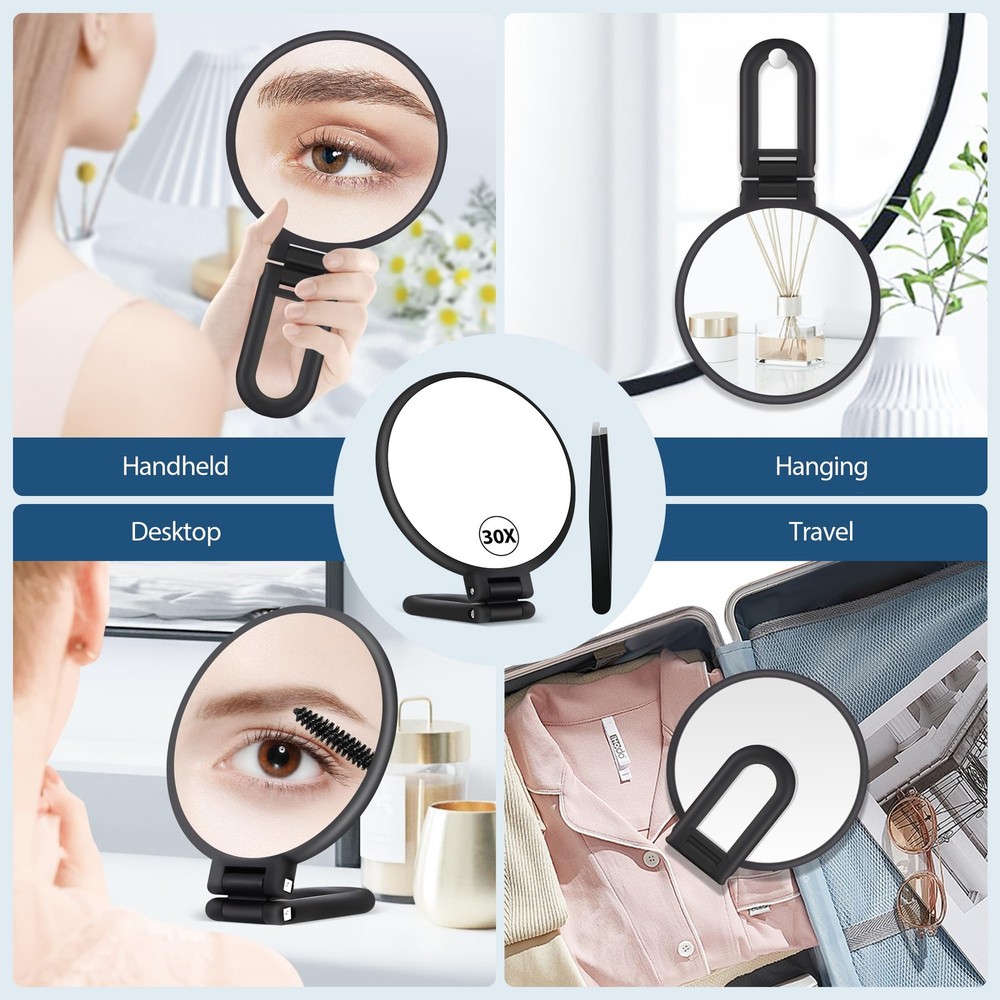 30X Magnifying Mirror, Hand Mirror with Handle, Double Sided Hand Mirror with...