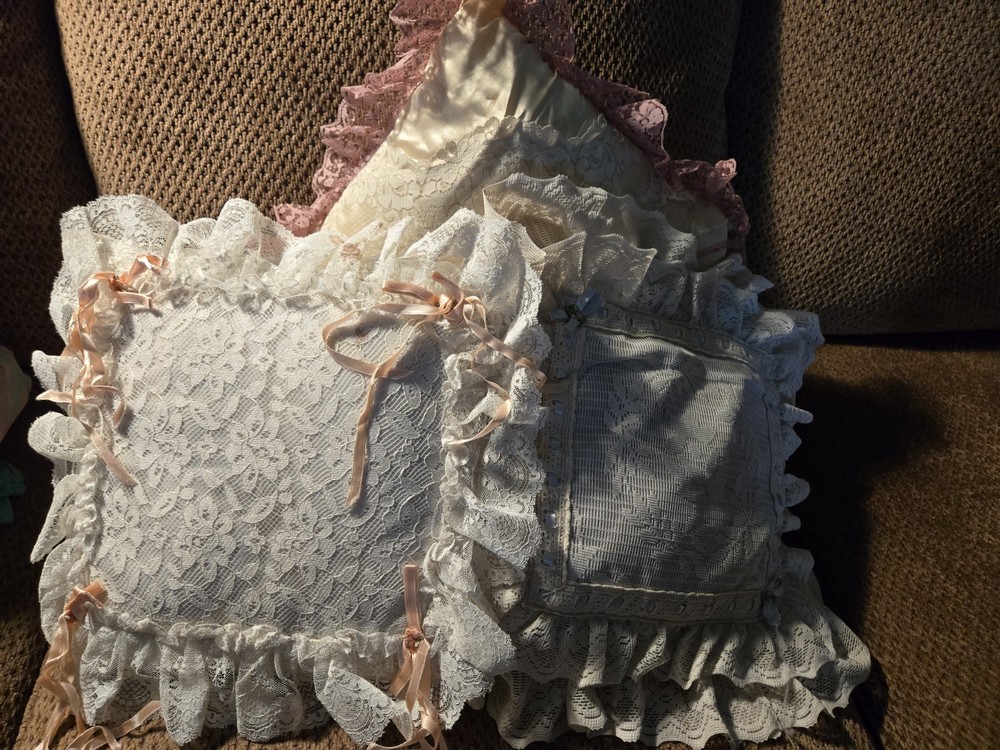 3 Vintage Lacy Pillows