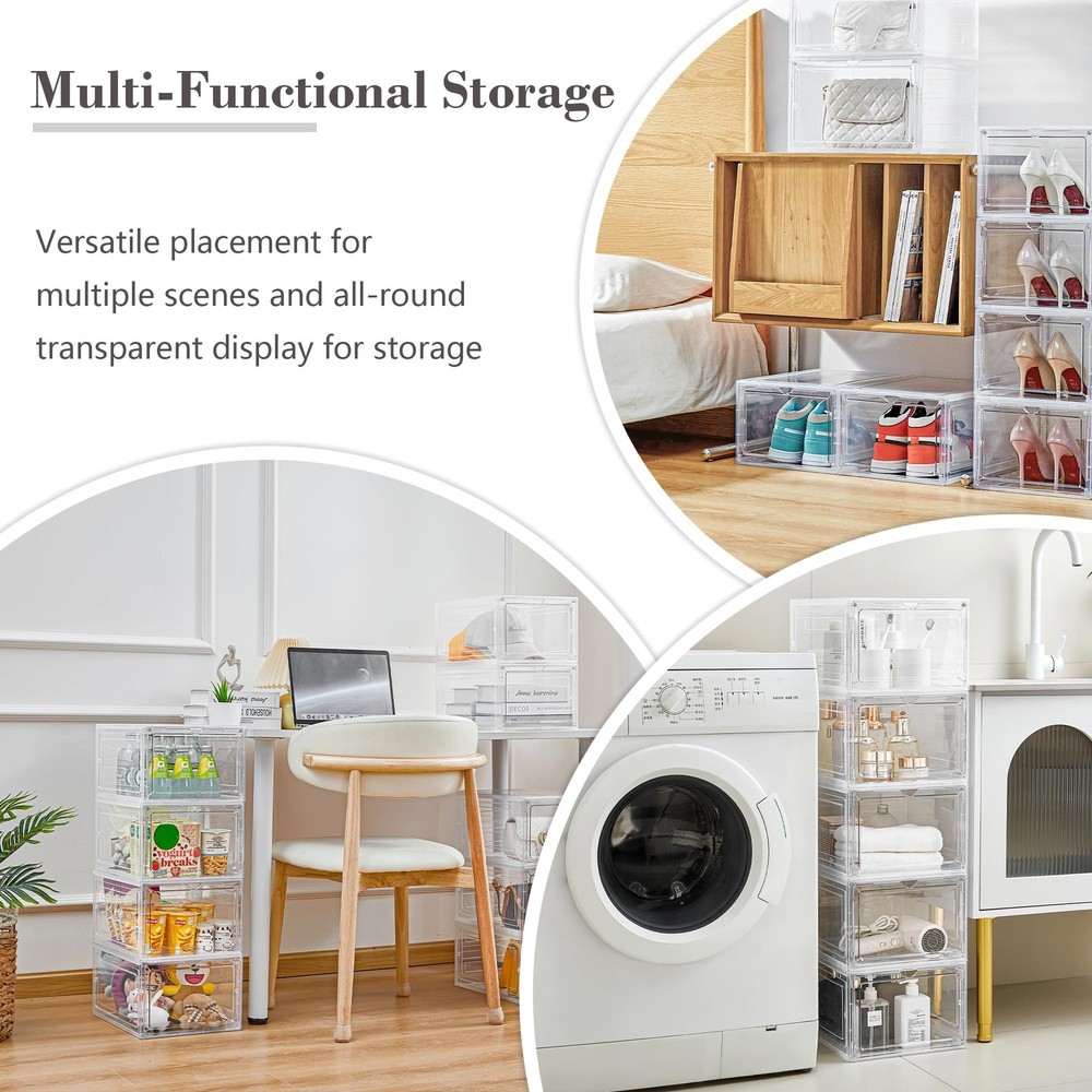 Clear Storage Bins with Lids, 6 Pack, 19 Qt Stackable Containers with Magneti...