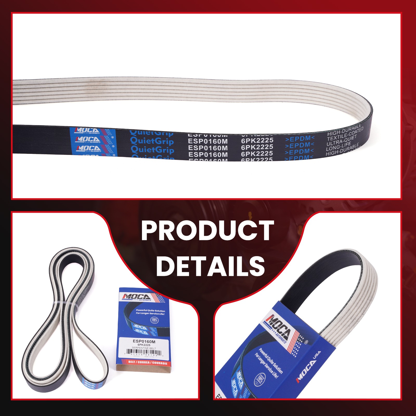 Fabric Faced Serpentine Belt 6PK2225 for Chevrolet Dodge Ford GMC Jeep Mazda