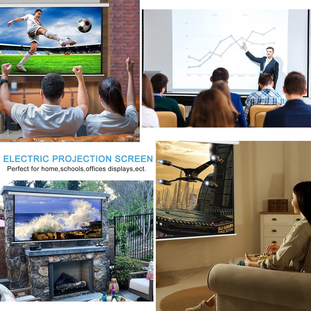 120" Motorized Projector Screen Electric Diagonal Automatic Projection 16:9 H...