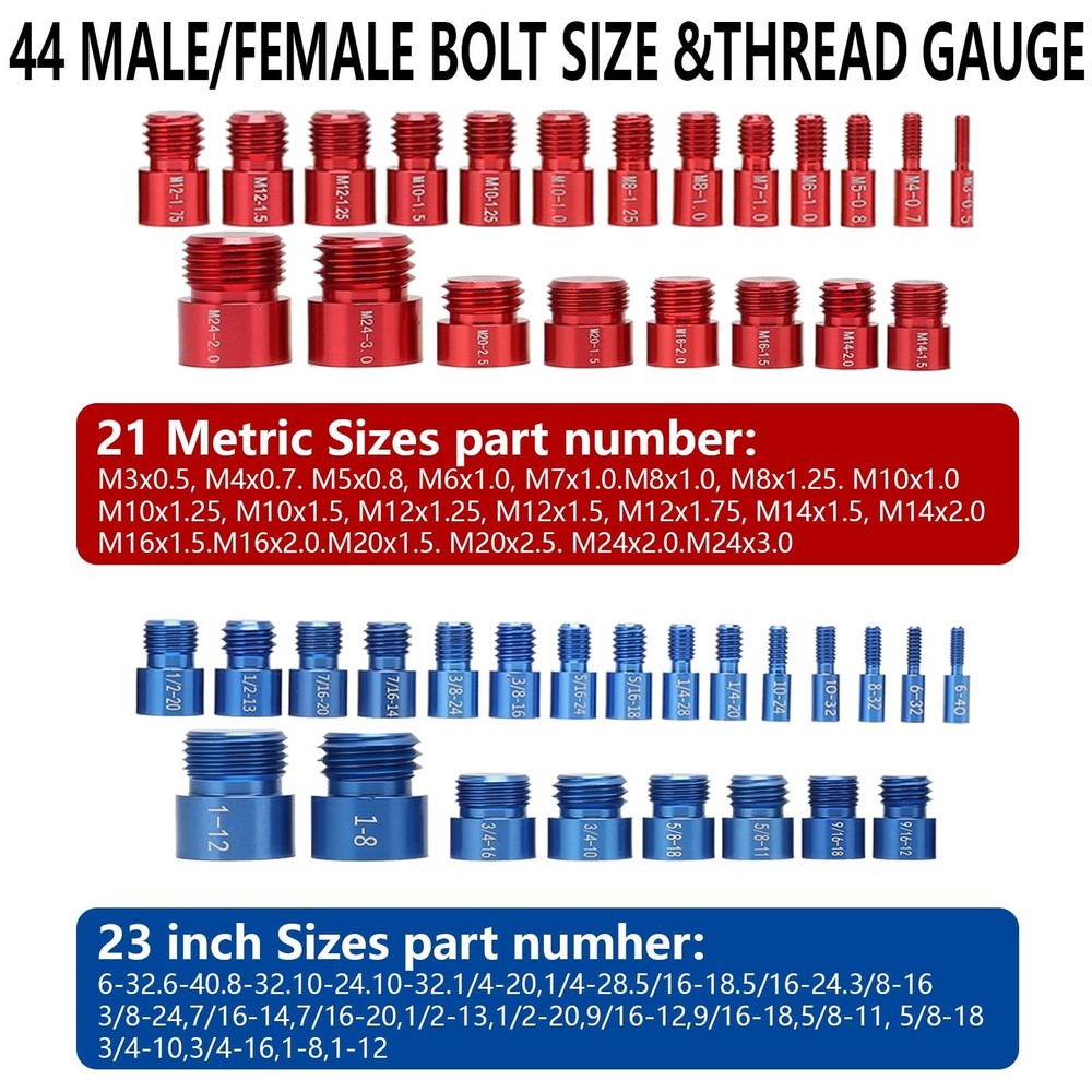 Nut and Bolt Thread Checker, Practical Thread Checker Box, 44pcs Male/Female ...