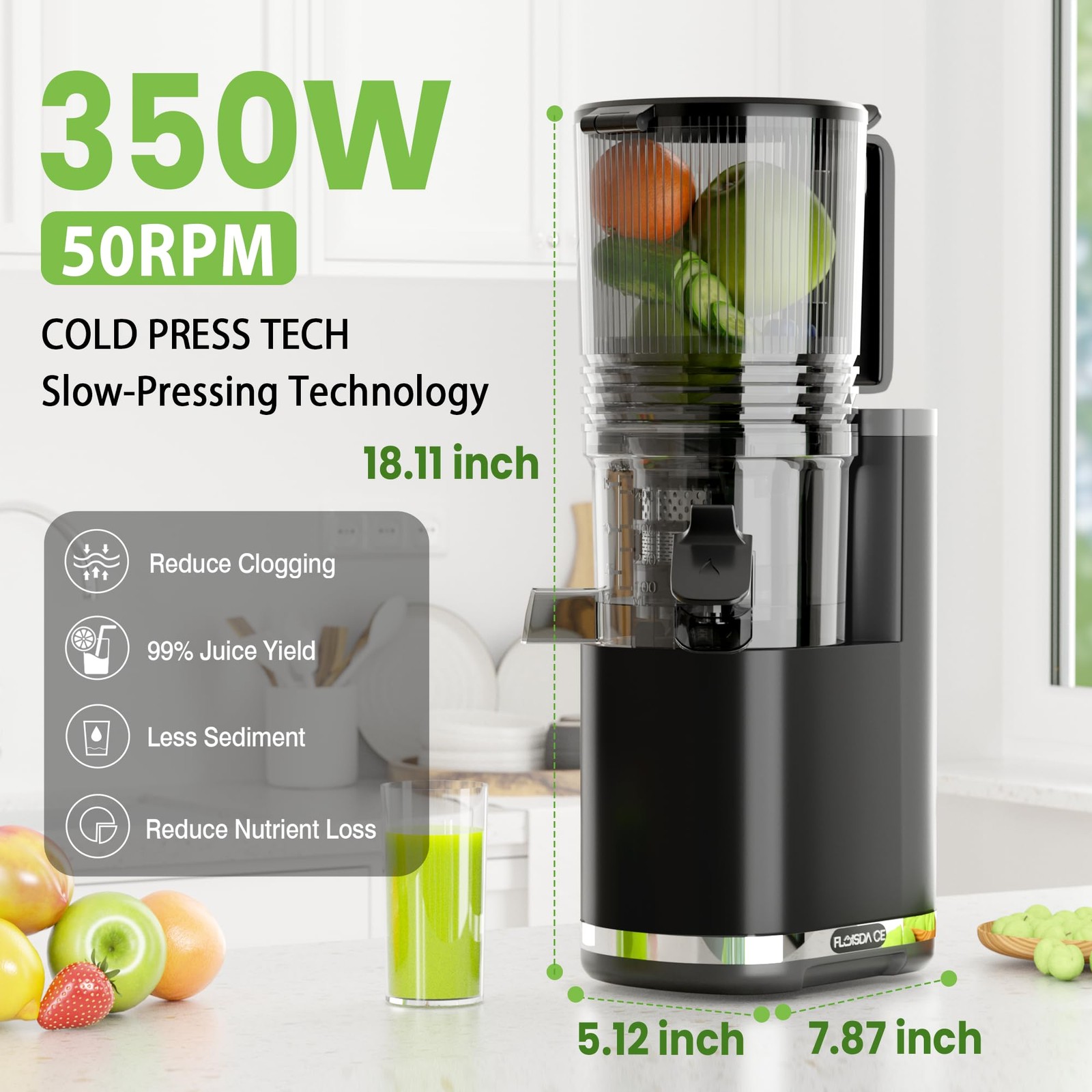 Cold Press Juicer, 6.5" Extra Large Feed Chute Juicer Machines, 350W Slow Mas...