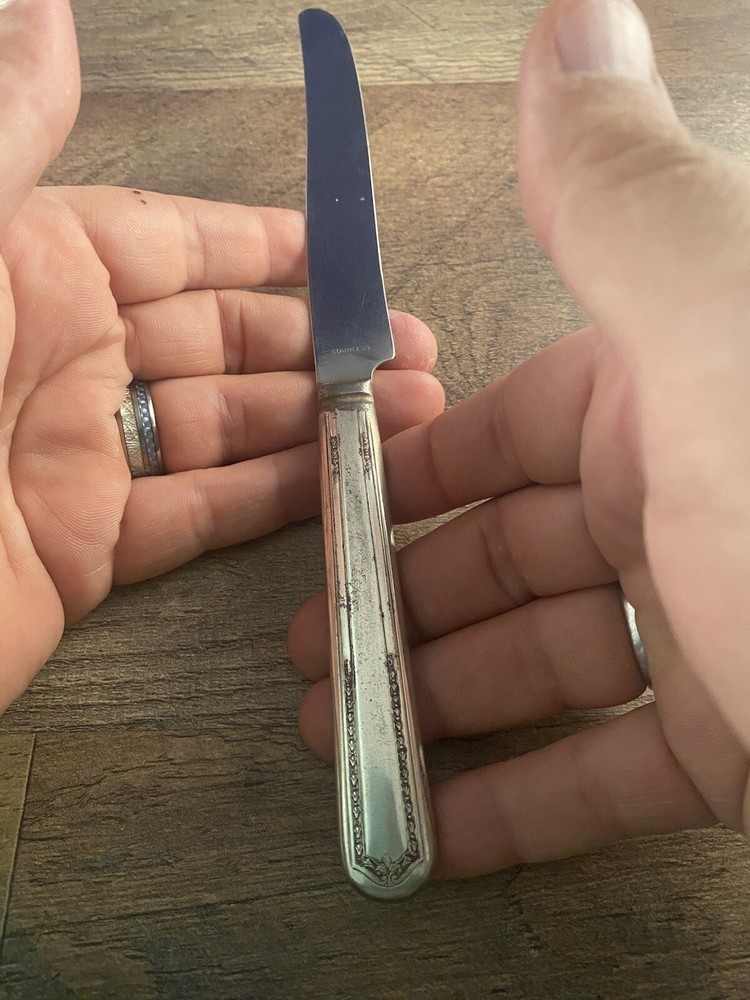 Set of 2 Dinner Knives Silverplated Ornate Unknown Pattern