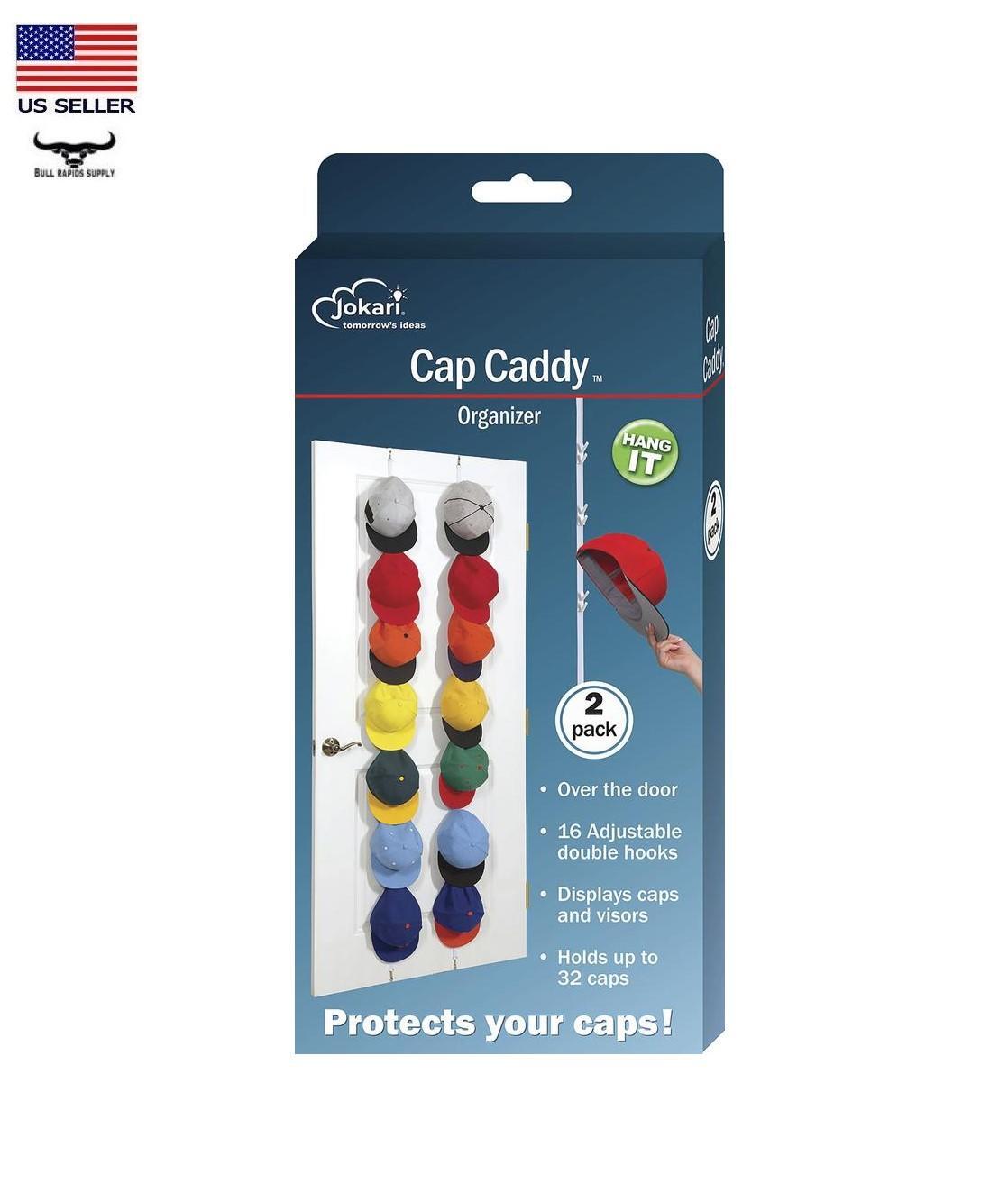 2 Pack Over-the-Door Adjustable Cap Caddy Hat Rack Organizer Holds 32 Ball Caps