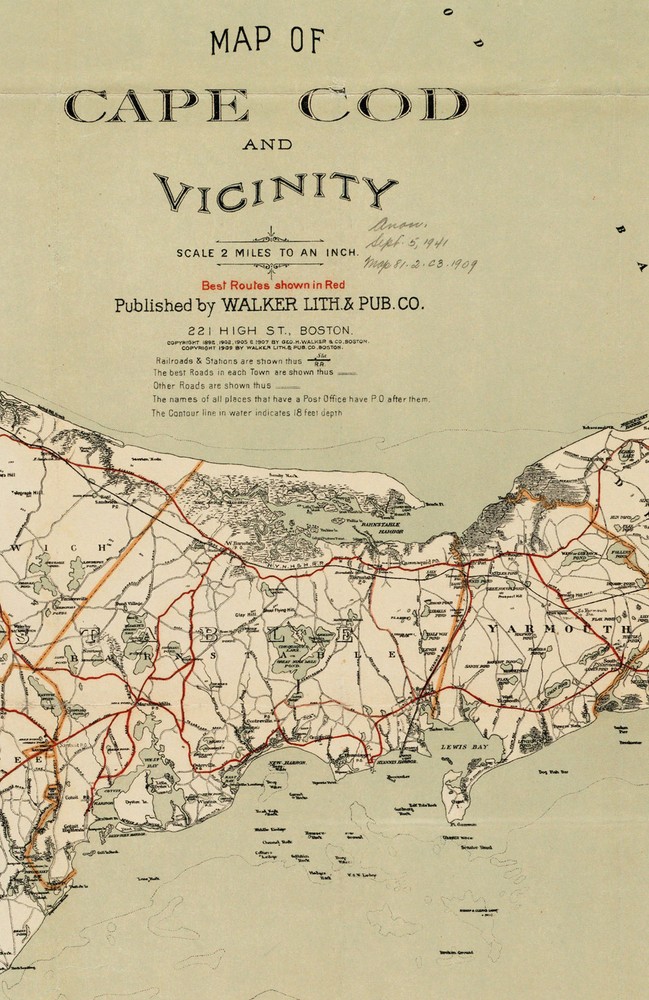 1909 Map Cape Cod, Martha'a Vineyard, Nantucket Art Poster Print Wall Decor